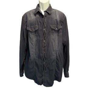 Coastal Gray Wash Button Up Long Sleeve Shirt Size XL‎ Pockets Logo Cotton